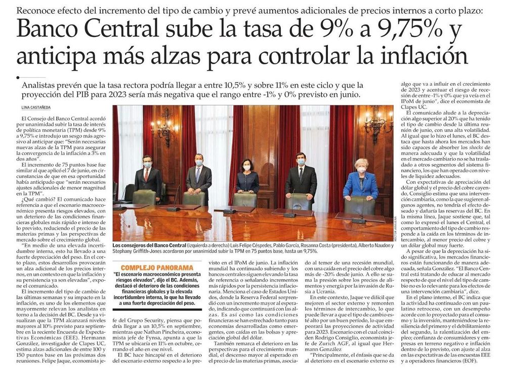 Clapes UC | Banco Central sube la tasa de 9% a 9,75% y anticipa más ...