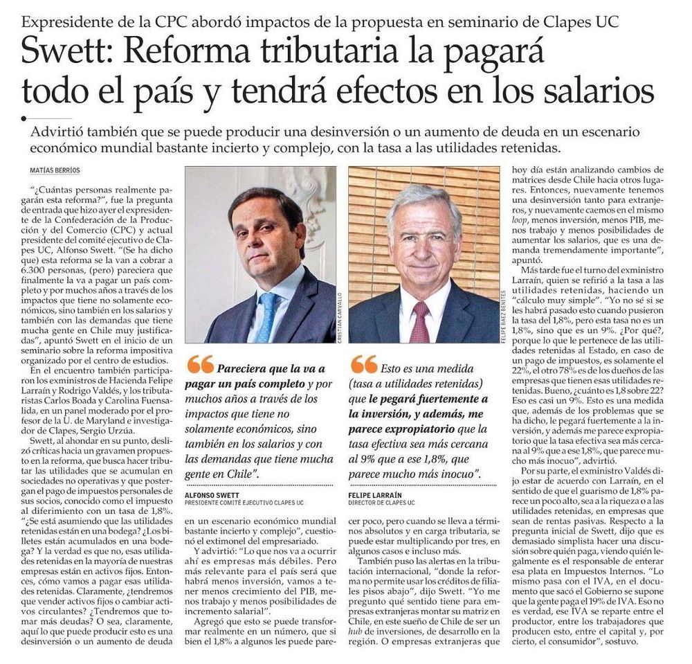 Clapes UC | Swett: Reforma tributaria la pagará todo el país y tendrá ...