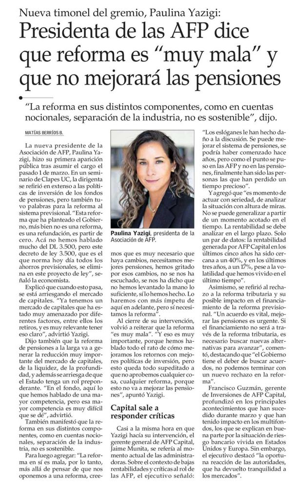 Clapes UC | Presidenta de las AFP dice que reforma es “muy mala” y que ...