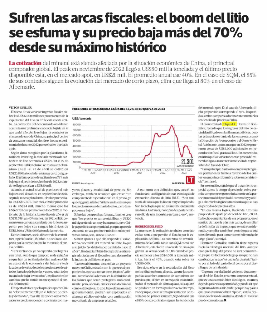 Clapes UC | Sufren las arcas fiscales: el boom del litio se esfuma y su ...