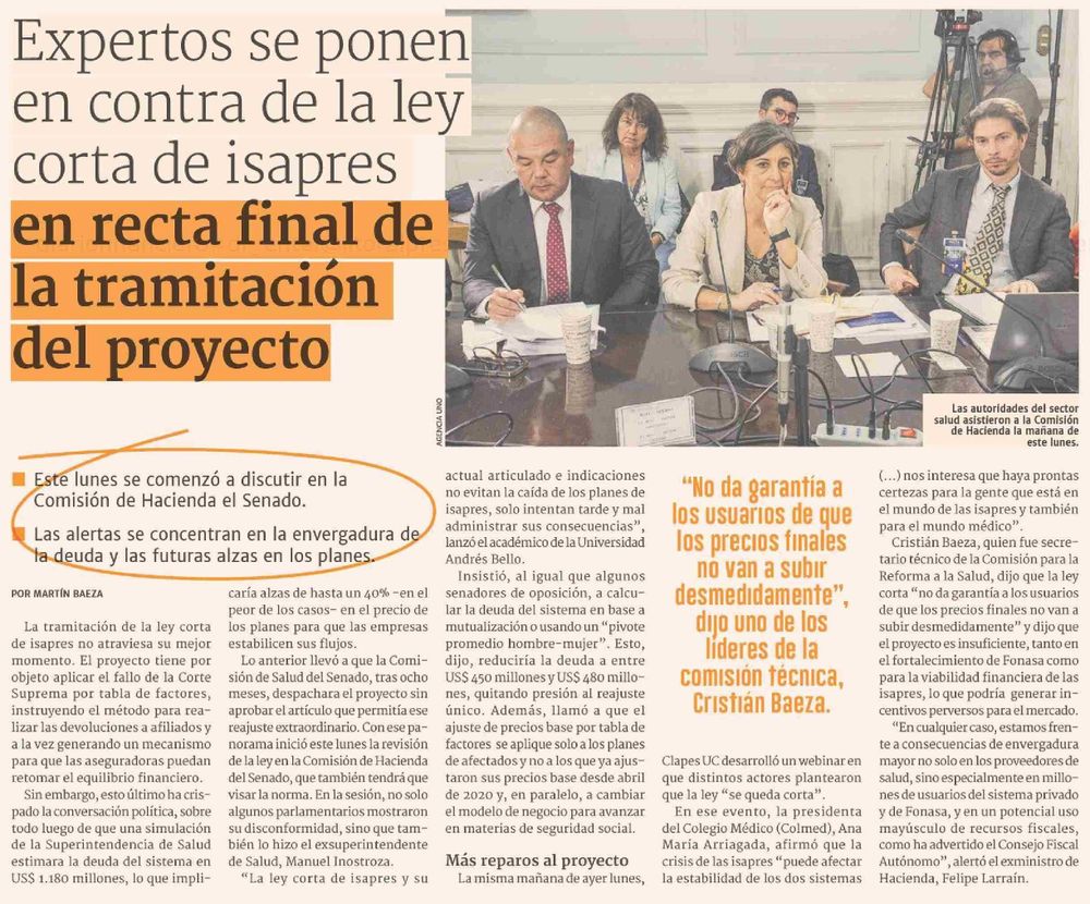 Clapes UC | Expertos se ponen en contra de la ley corta de isapres en ...