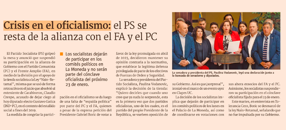 Clapes UC | Crisis en el oficialismo: el PS se resta de la alianza con ...